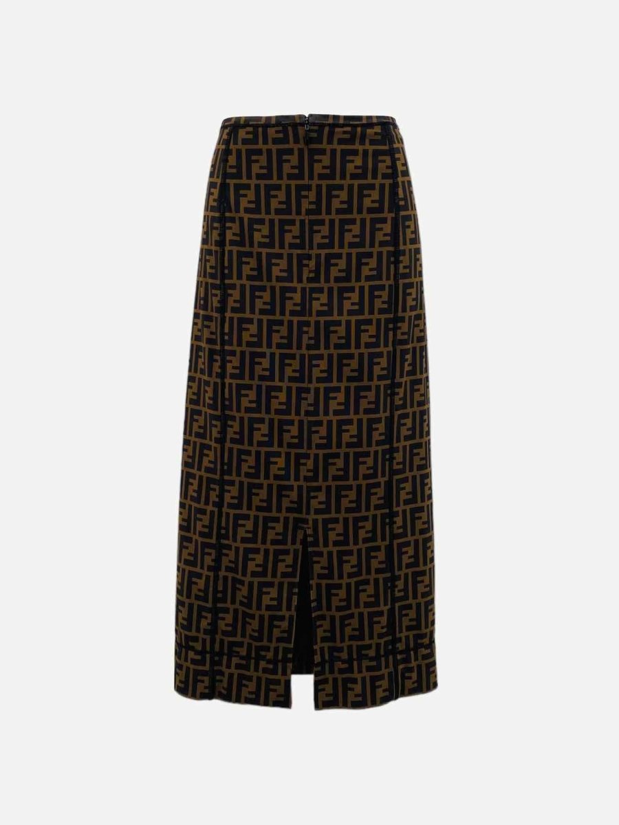 Pre - loved FENDI Tobacco FF Motif Midi Skirt at Reems Closet