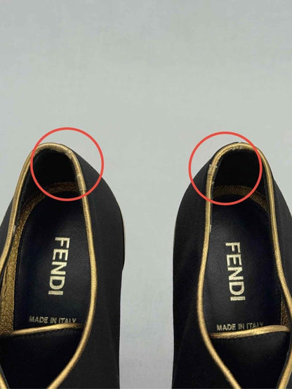 Pre - loved FENDI Vintage Black w/ Gold Size EU 38.5 Ankle Boots at Reems Closet