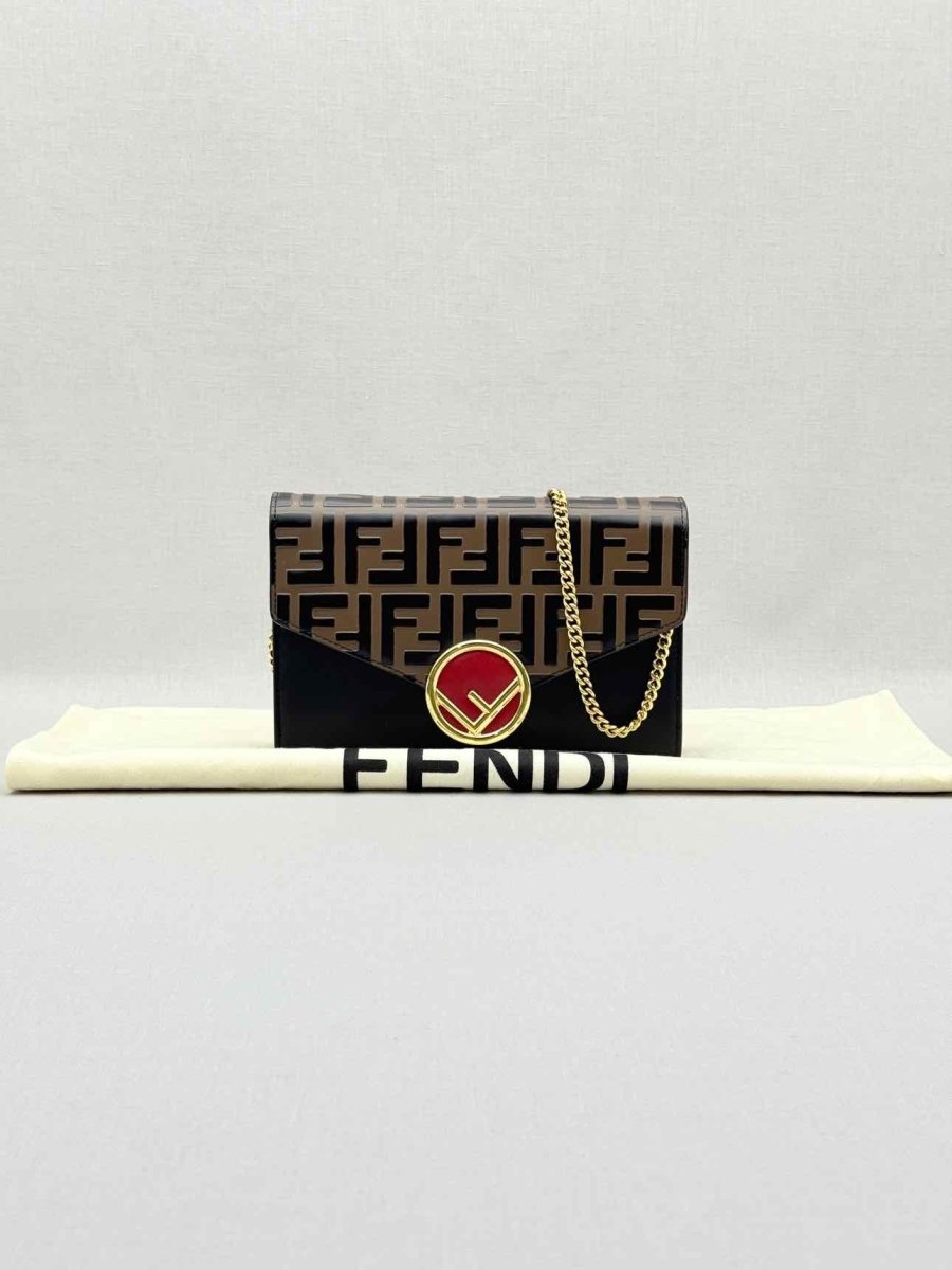 Pre - loved FENDI Wallet on Chain Brown & Black Shoulder Bag at Reems Closet