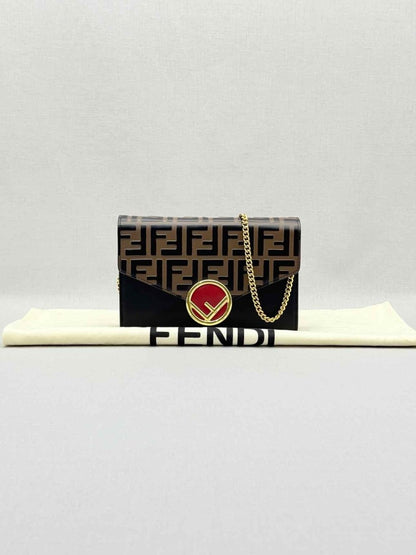 Pre - loved FENDI Wallet on Chain Brown & Black Shoulder Bag at Reems Closet