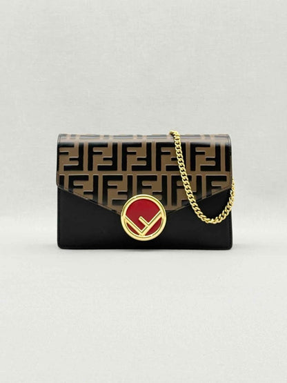 Pre - loved FENDI Wallet on Chain Brown & Black Shoulder Bag at Reems Closet