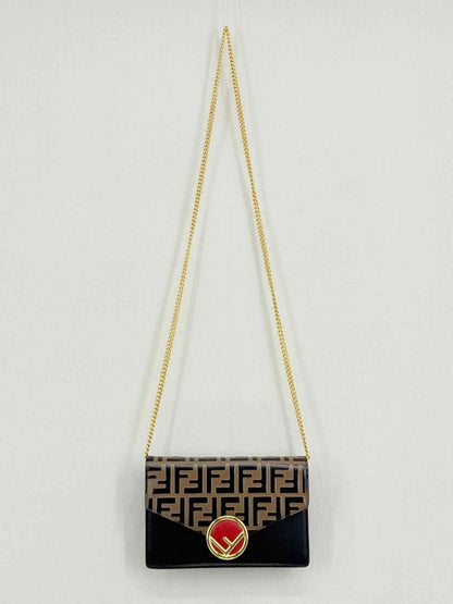 Pre - loved FENDI Wallet on Chain Brown & Black Shoulder Bag at Reems Closet