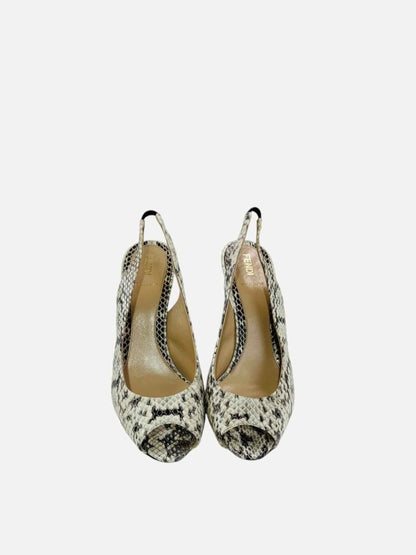 Pre - loved FENDI Watersnake Cream & Brown Slingbacks at Reems Closet