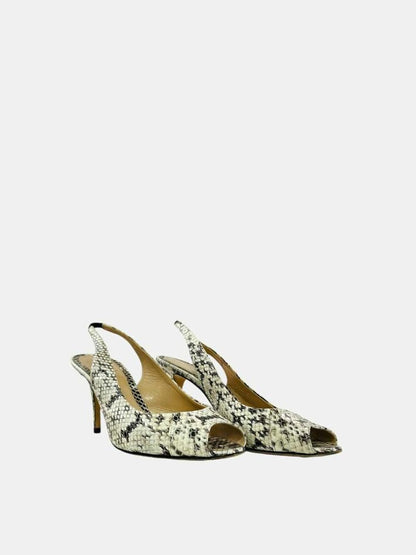 Pre - loved FENDI Watersnake Cream & Brown Slingbacks at Reems Closet