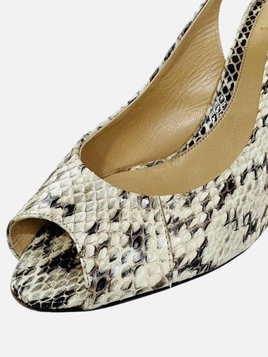 Pre - loved FENDI Watersnake Cream & Brown Slingbacks at Reems Closet