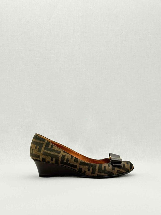 Pre - loved FENDI Wedge Brown FF Zucca Size EU 38 Pumps at Reems Closet