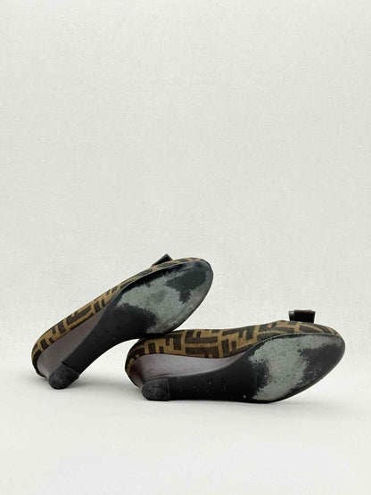 Pre - loved FENDI Wedge Brown FF Zucca Size EU 38 Pumps at Reems Closet