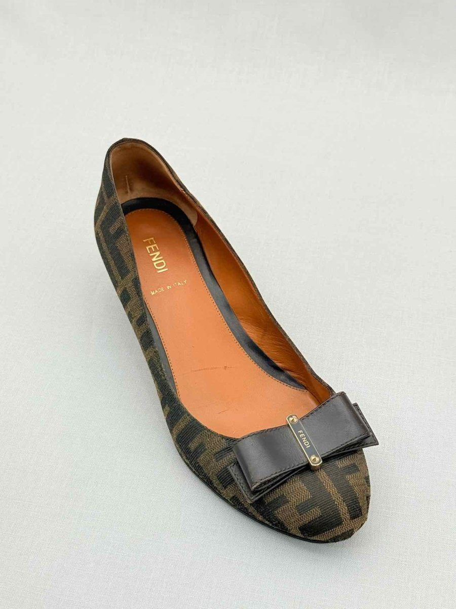 Pre - loved FENDI Wedge Brown FF Zucca Size EU 38 Pumps at Reems Closet
