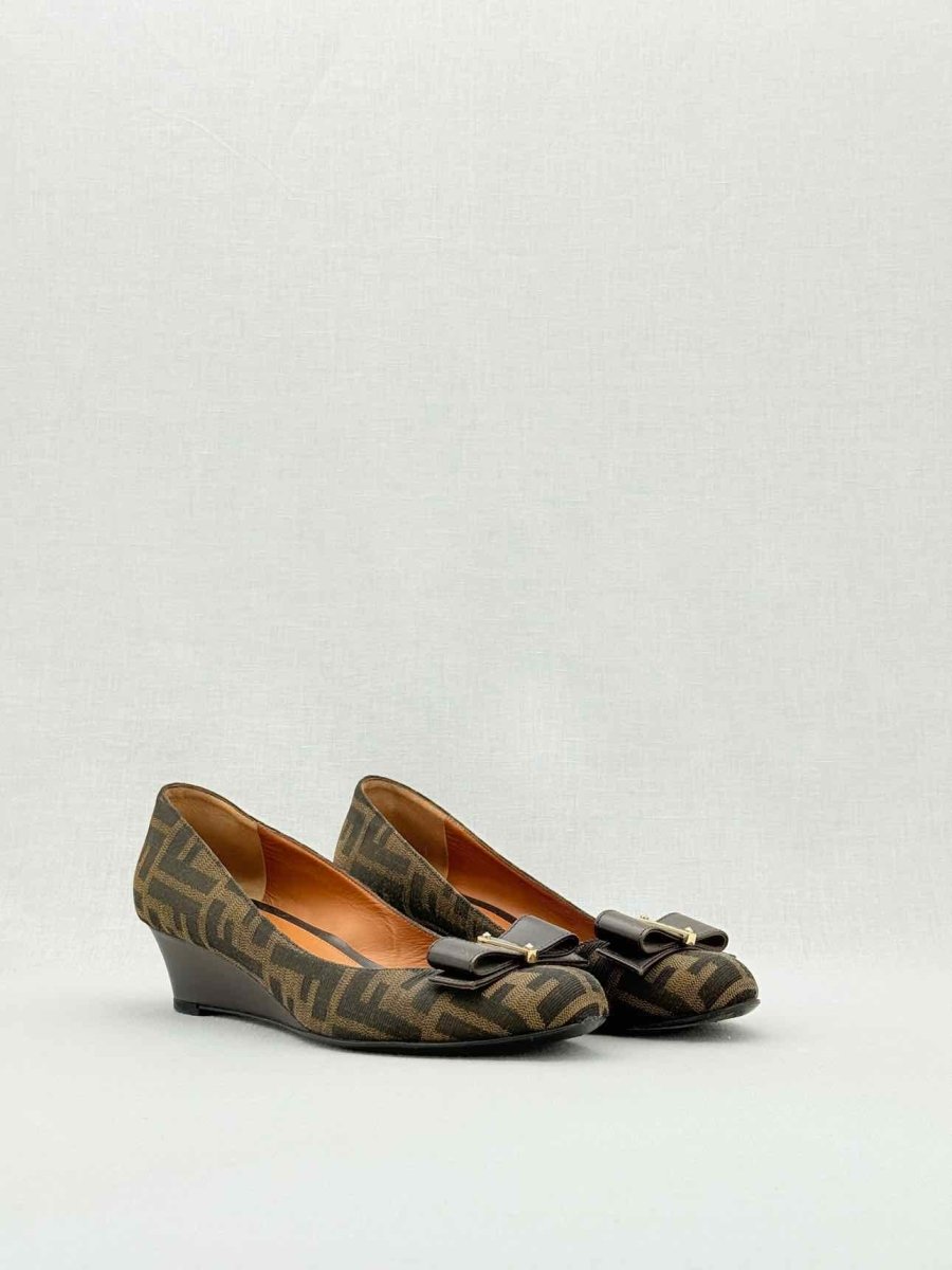 Pre - loved FENDI Wedge Brown FF Zucca Size EU 38 Pumps at Reems Closet