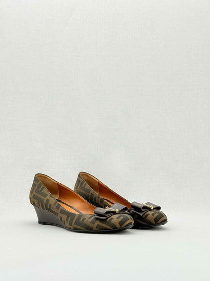Pre - loved FENDI Wedge Brown FF Zucca Size EU 38 Pumps at Reems Closet