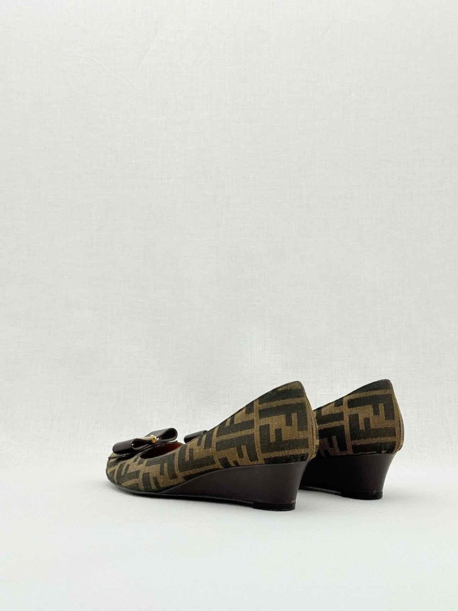 Pre - loved FENDI Wedge Brown FF Zucca Size EU 38 Pumps at Reems Closet