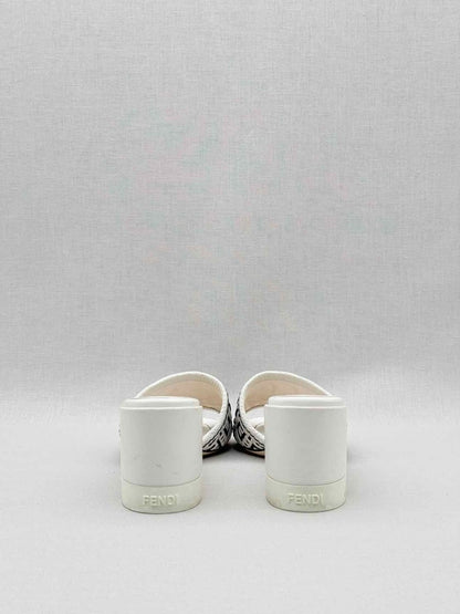 Pre - loved FENDI White FF Jacquard Size EU 36 Heeled Sandals at Reems Closet