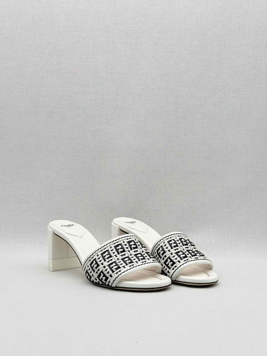 Pre - loved FENDI White FF Jacquard Size EU 36 Heeled Sandals at Reems Closet