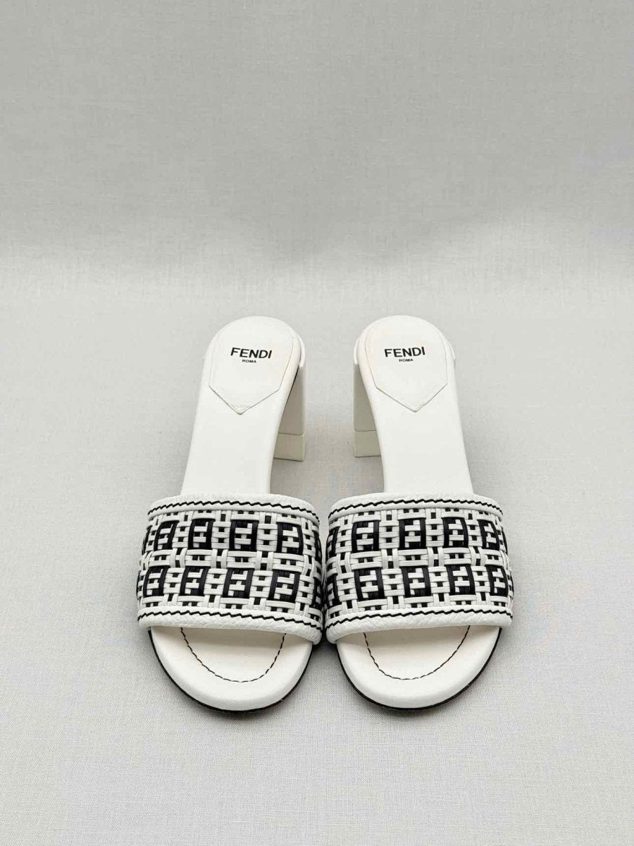 Pre - loved FENDI White FF Jacquard Size EU 36 Heeled Sandals at Reems Closet