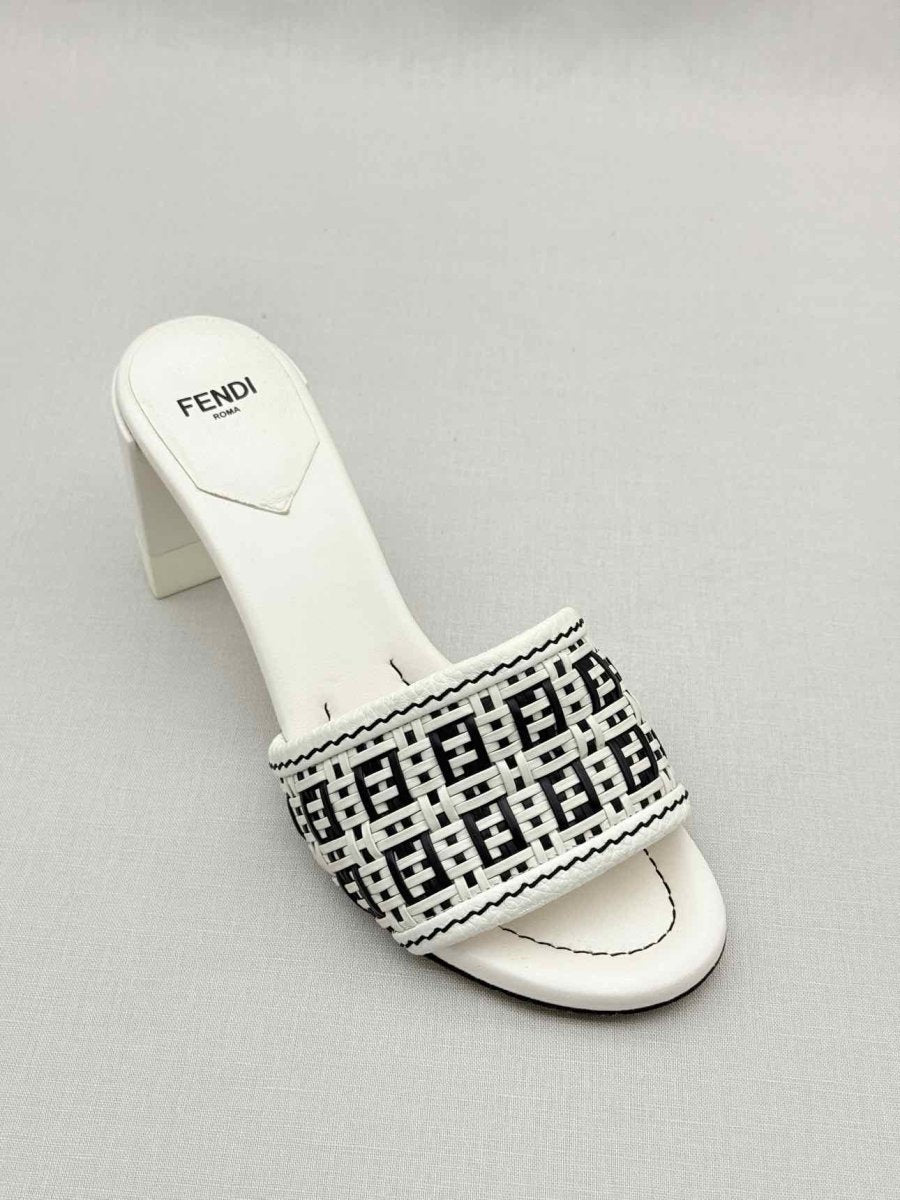 Pre - loved FENDI White FF Jacquard Size EU 36 Heeled Sandals at Reems Closet