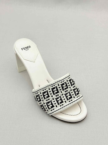 Pre - loved FENDI White FF Jacquard Size EU 36 Heeled Sandals at Reems Closet