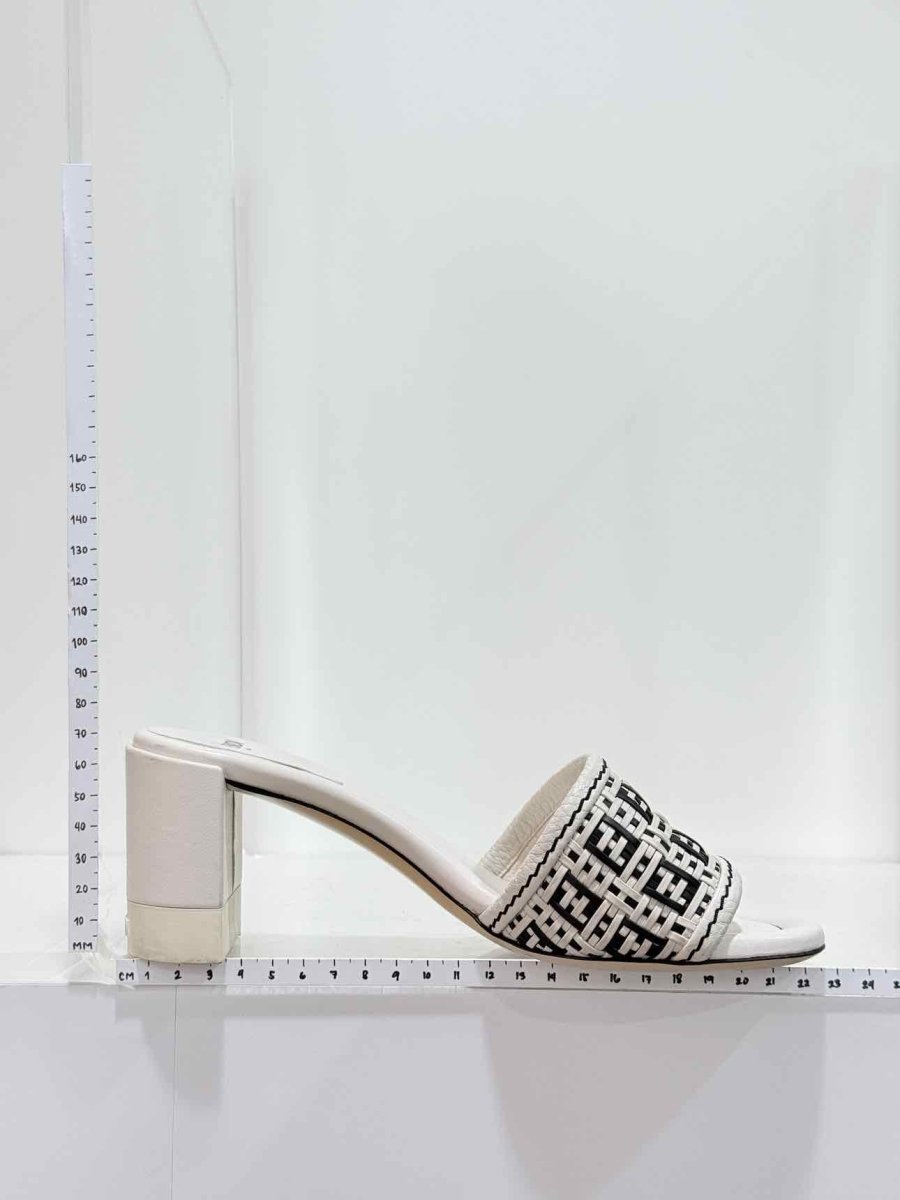 Pre - loved FENDI White FF Jacquard Size EU 36 Heeled Sandals at Reems Closet