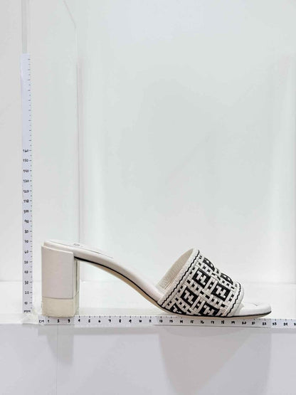 Pre - loved FENDI White FF Jacquard Size EU 36 Heeled Sandals at Reems Closet
