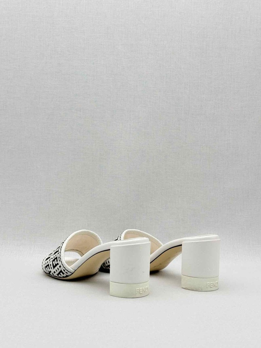 Pre - loved FENDI White FF Jacquard Size EU 36 Heeled Sandals at Reems Closet