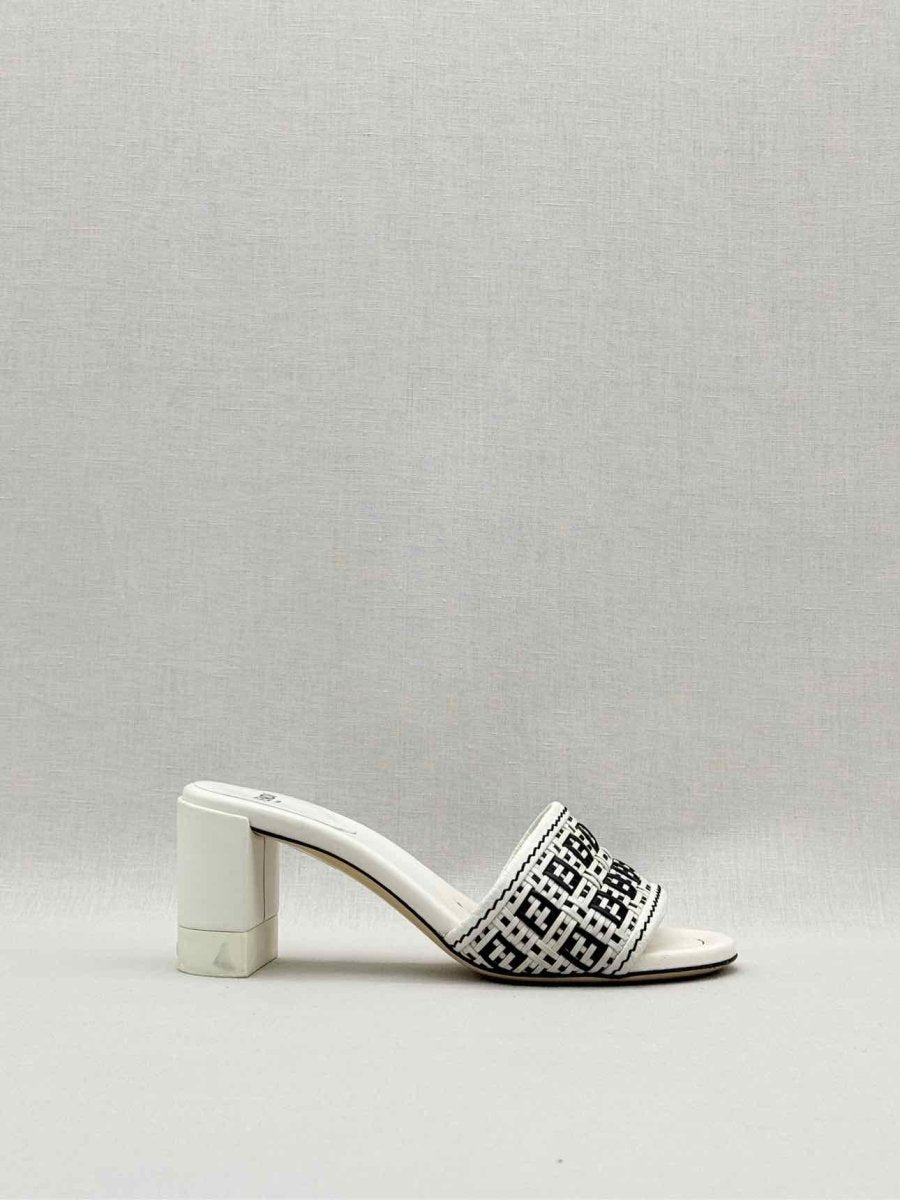 Pre - loved FENDI White FF Jacquard Size EU 36 Heeled Sandals at Reems Closet
