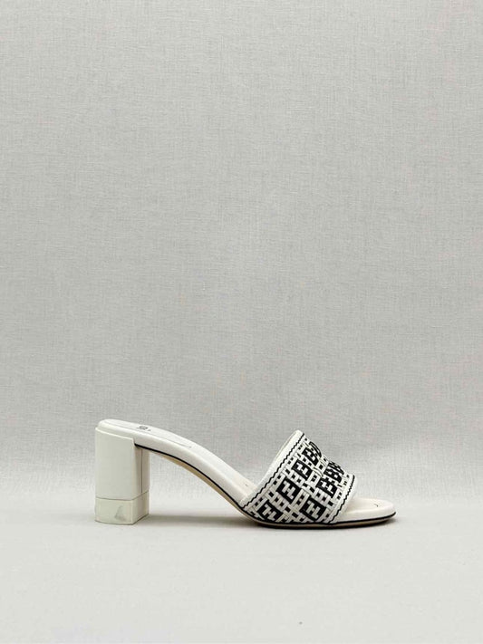 Pre - loved FENDI White FF Jacquard Size EU 36 Heeled Sandals at Reems Closet