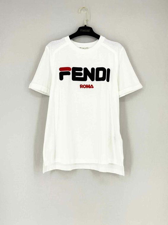 Pre - loved FENDI White Logo Size Medium T-shirt at Reems Closet
