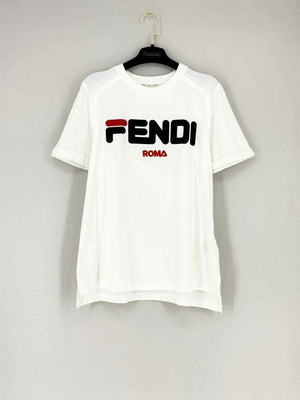 Pre - loved FENDI White Logo Size Medium T-shirt at Reems Closet