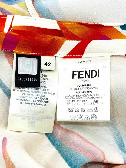 Pre - loved FENDI White Multicolor Printed Midi Skirt at Reems Closet