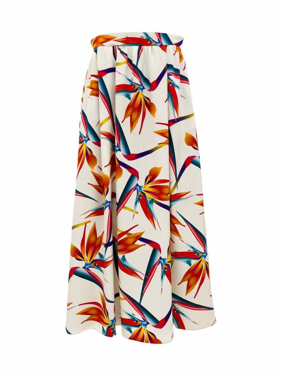 Pre - loved FENDI White Multicolor Printed Midi Skirt at Reems Closet