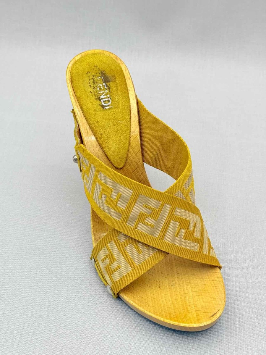 Pre-loved FENDI Yellow FF Zucca Size EU 39.5 Wedges at Reems Closet