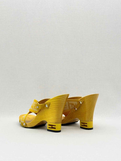 Pre-loved FENDI Yellow FF Zucca Size EU 39.5 Wedges at Reems Closet