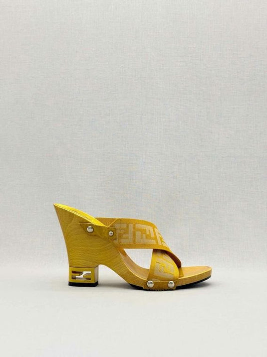 Pre-loved FENDI Yellow FF Zucca Size EU 39.5 Wedges at Reems Closet