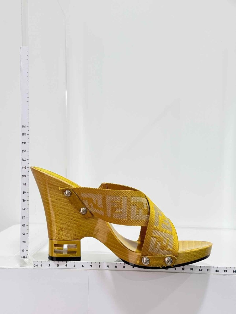 Pre-loved FENDI Yellow FF Zucca Size EU 39.5 Wedges at Reems Closet