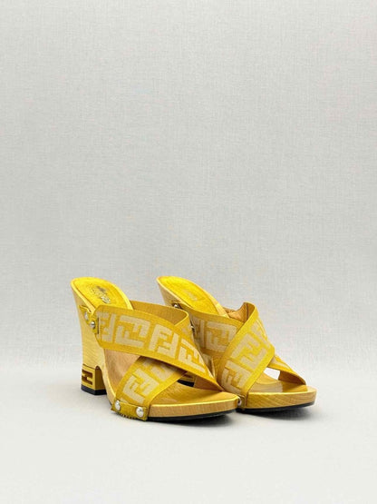 Pre-loved FENDI Yellow FF Zucca Size EU 39.5 Wedges at Reems Closet