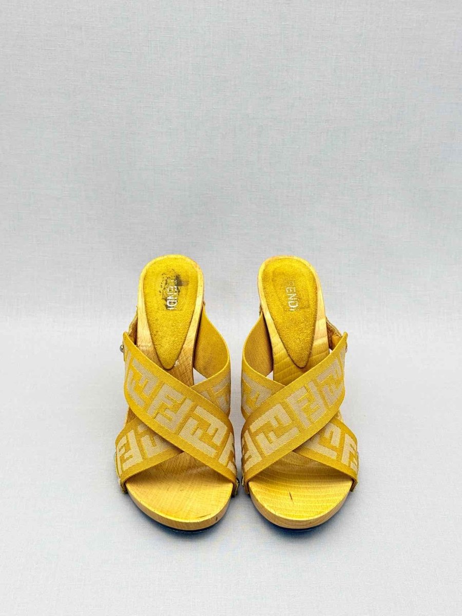 Pre-loved FENDI Yellow FF Zucca Size EU 39.5 Wedges at Reems Closet