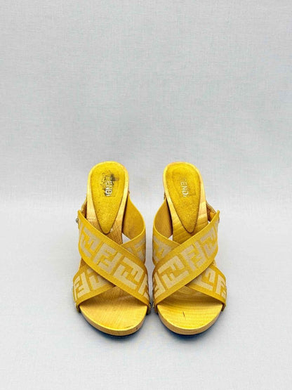 Pre-loved FENDI Yellow FF Zucca Size EU 39.5 Wedges at Reems Closet