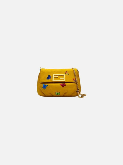 Pre - loved FENDI Yellow Multicolor Butterfly Applique Shoulder Bag at Reems Closet