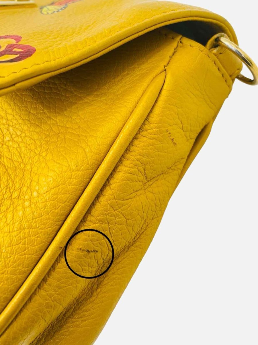 Pre - loved FENDI Yellow Multicolor Butterfly Applique Shoulder Bag at Reems Closet