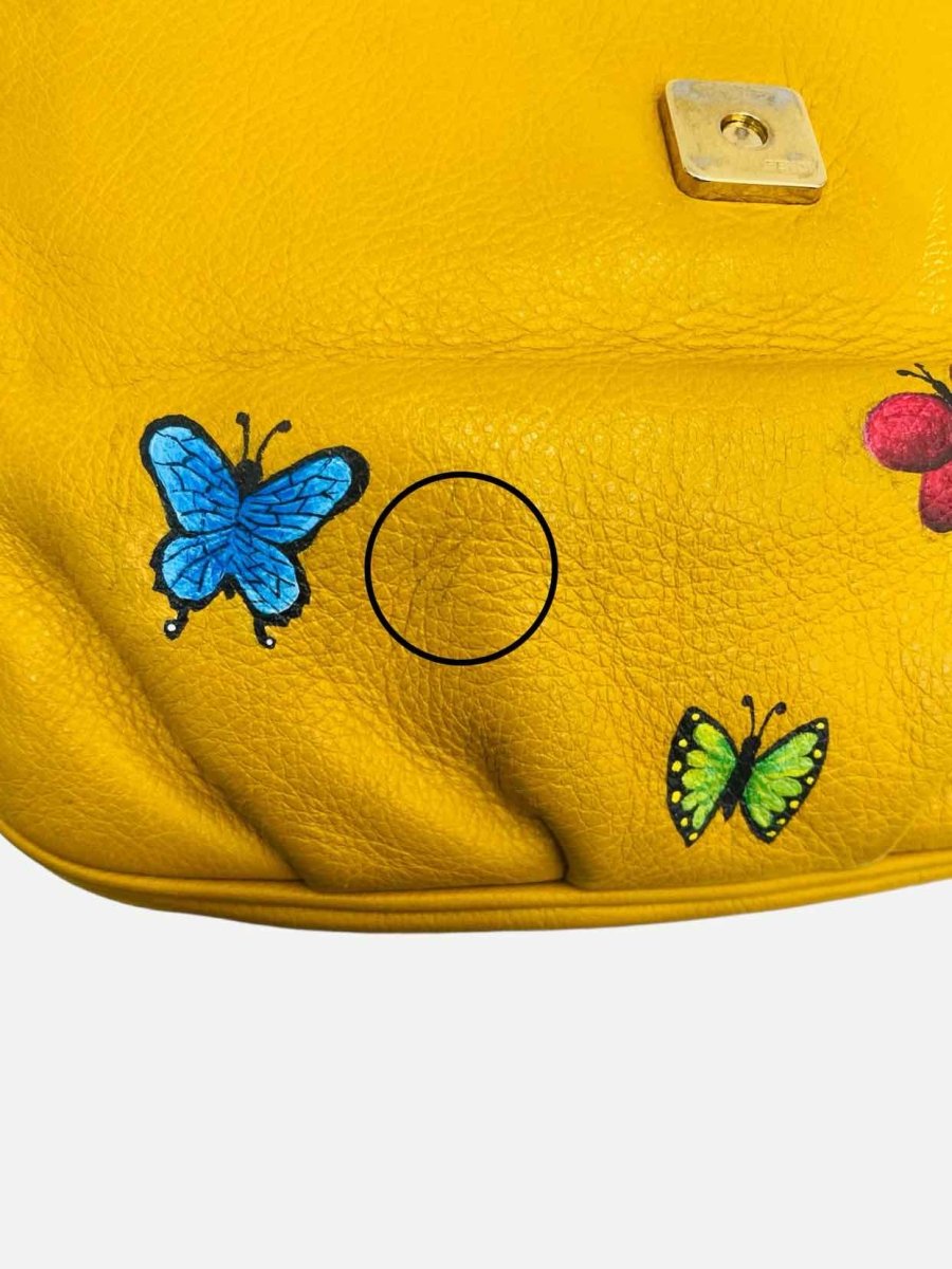 Pre - loved FENDI Yellow Multicolor Butterfly Applique Shoulder Bag at Reems Closet