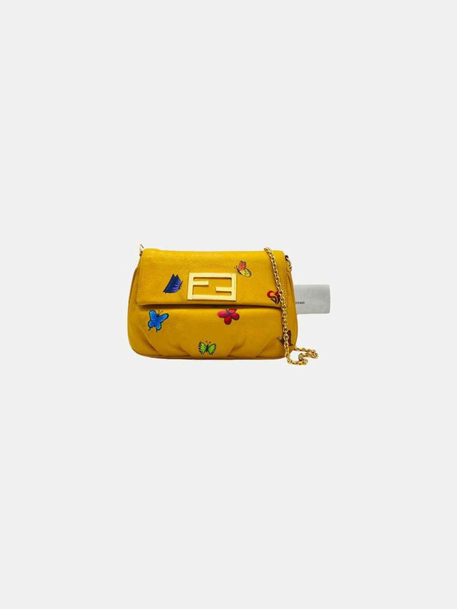 Pre - loved FENDI Yellow Multicolor Butterfly Applique Shoulder Bag at Reems Closet