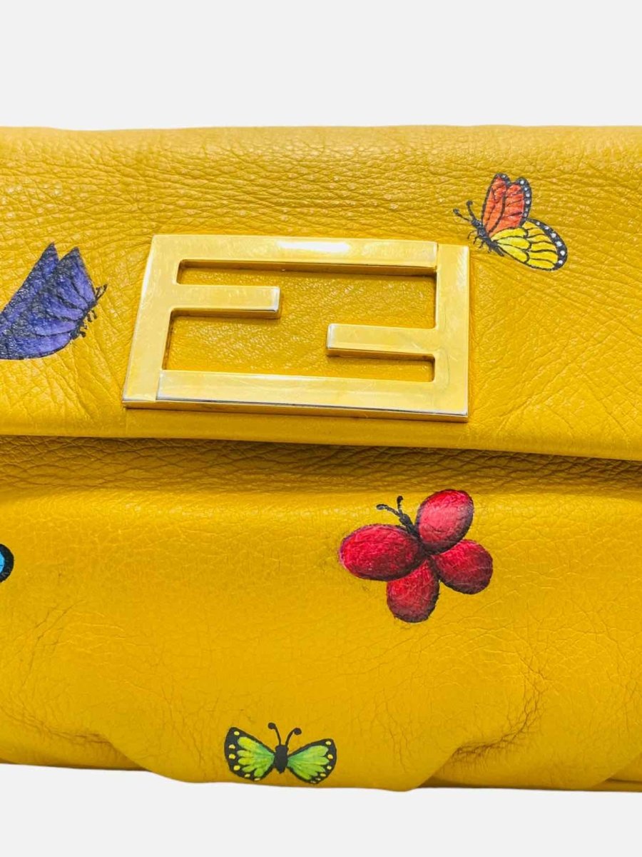 Pre - loved FENDI Yellow Multicolor Butterfly Applique Shoulder Bag at Reems Closet