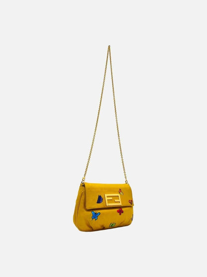 Pre - loved FENDI Yellow Multicolor Butterfly Applique Shoulder Bag at Reems Closet