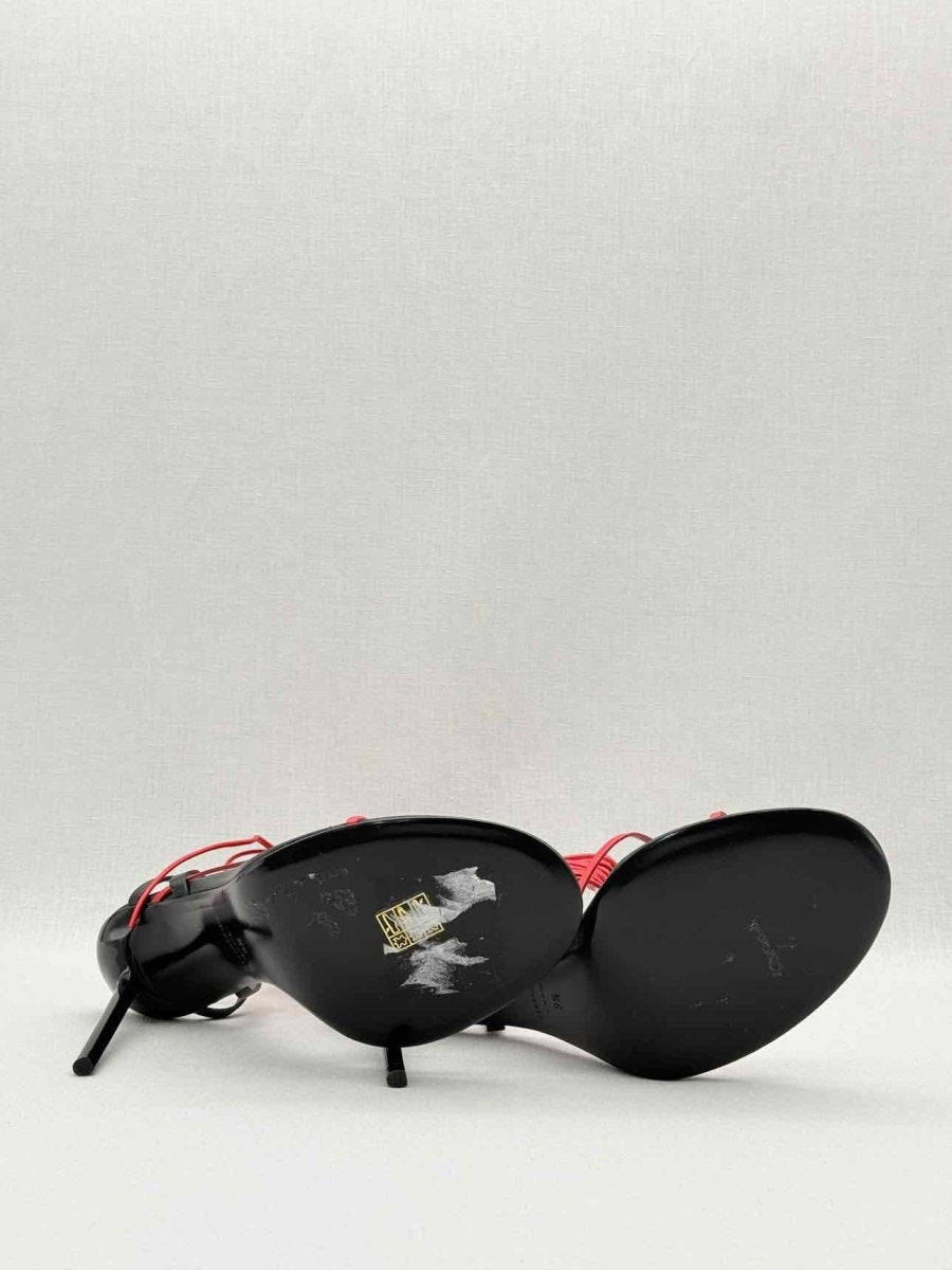 Pre - loved FERRAGAMO Red & Black Size EU 39.5 Heeled Sandals at Reems Closet