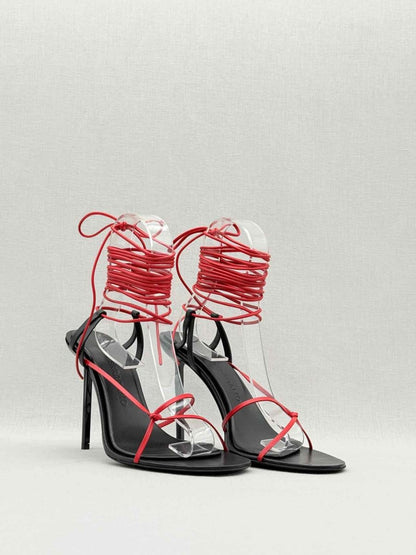 Pre - loved FERRAGAMO Red & Black Size EU 39.5 Heeled Sandals at Reems Closet