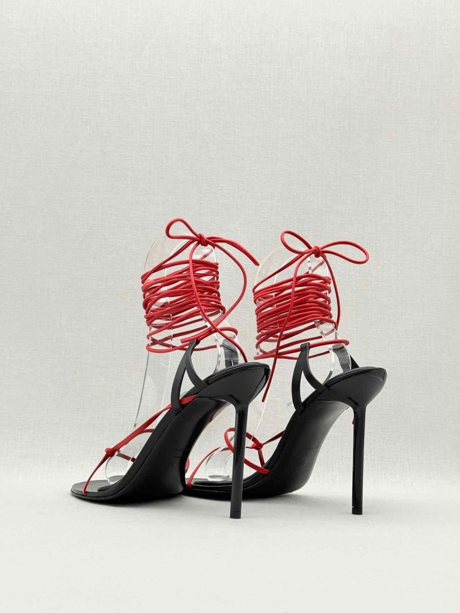 Pre - loved FERRAGAMO Red & Black Size EU 39.5 Heeled Sandals at Reems Closet