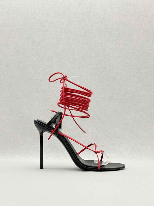 Pre - loved FERRAGAMO Red & Black Size EU 39.5 Heeled Sandals at Reems Closet