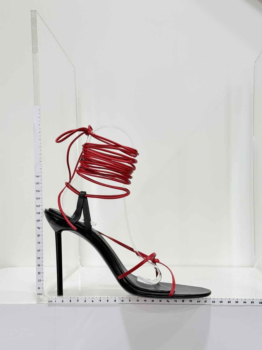 Pre - loved FERRAGAMO Red & Black Size EU 39.5 Heeled Sandals at Reems Closet