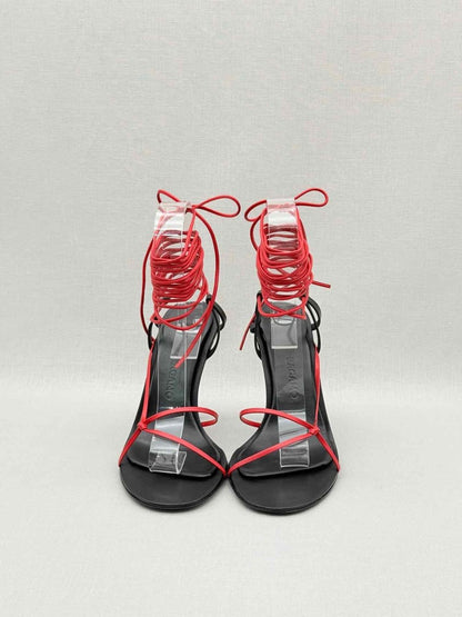 Pre - loved FERRAGAMO Red & Black Size EU 39.5 Heeled Sandals at Reems Closet