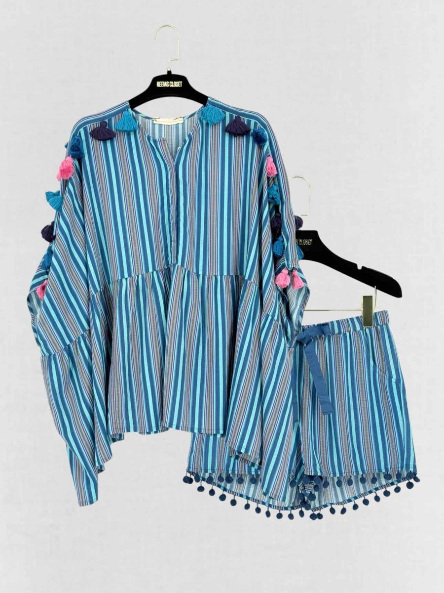 Pre - loved FIGUE Blue Multicolor Size XSmall Top & Shorts Outfit at Reems Closet