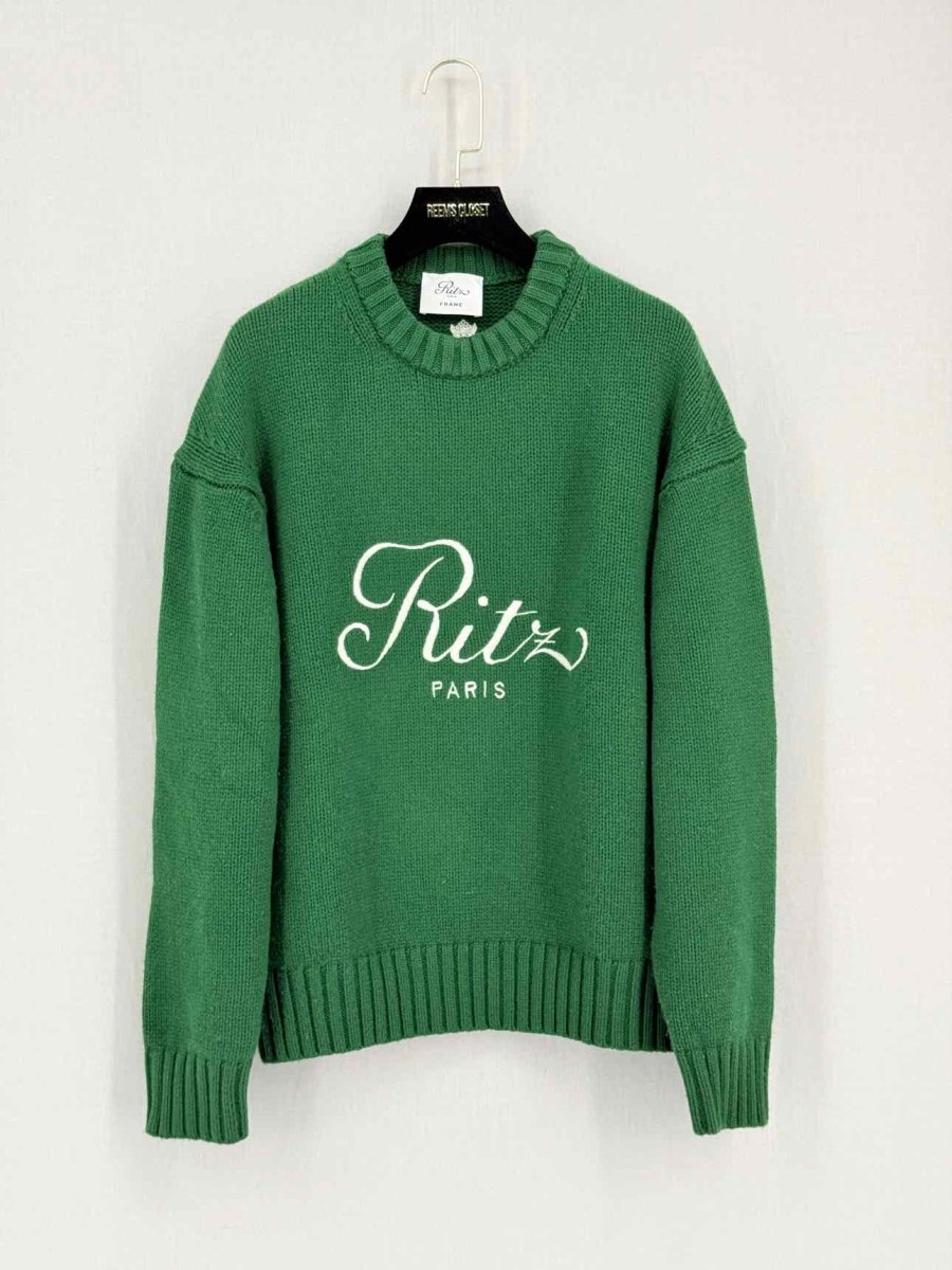 Pre-loved FRAME Green Embroidered Logo Size Small Sweater at Reems Closet